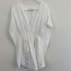 Seaspice Resort wear White Peruvian Cotton Cover-Up elastic waist V neck crochet